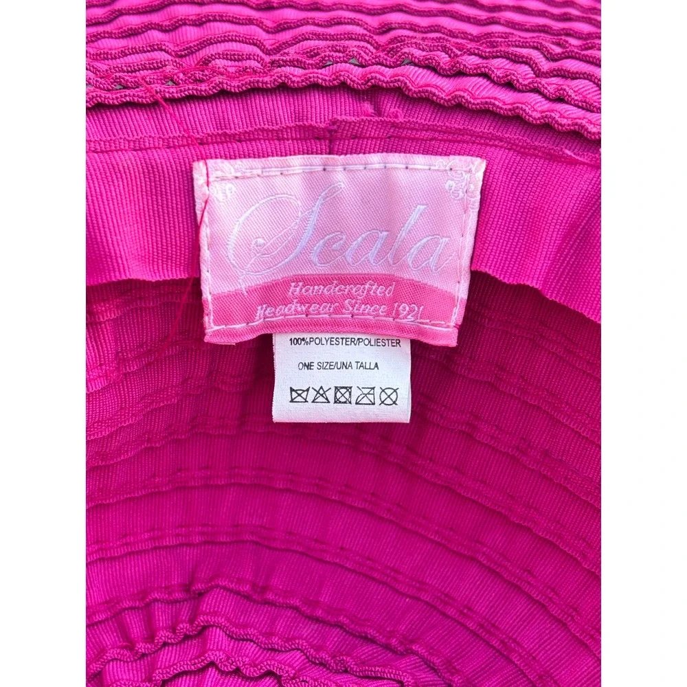 Wide Brim Grosgrain‎ Sun Hat Scala Fuchsia Pink Peacock Scarf